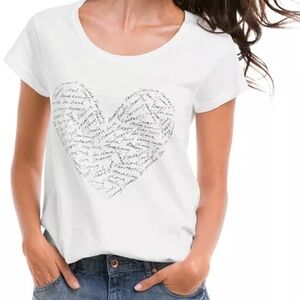 Ellos VSCO Romantic Word Heart White Slub Boxy Short Sleeve T-Shirt 18/20